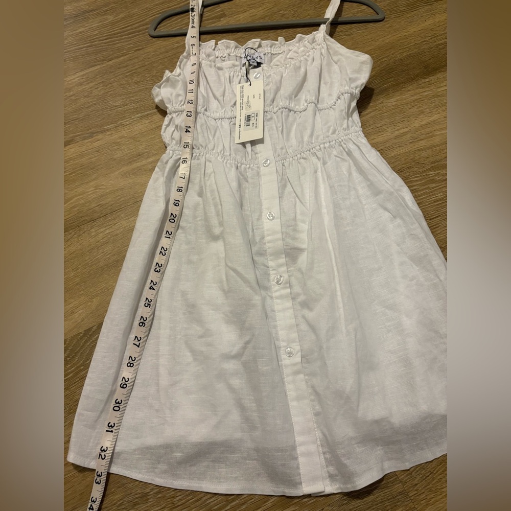 NWT SNDYS linen ruched strappy mini dress in white - Picture 9 of 10
